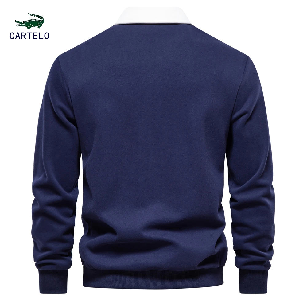 2023 New Autumn Fashion Embroidery Design Polo Neck Sweatshirts for Men Casual and Social Wear Quality Cotton Mens Sweatshirts